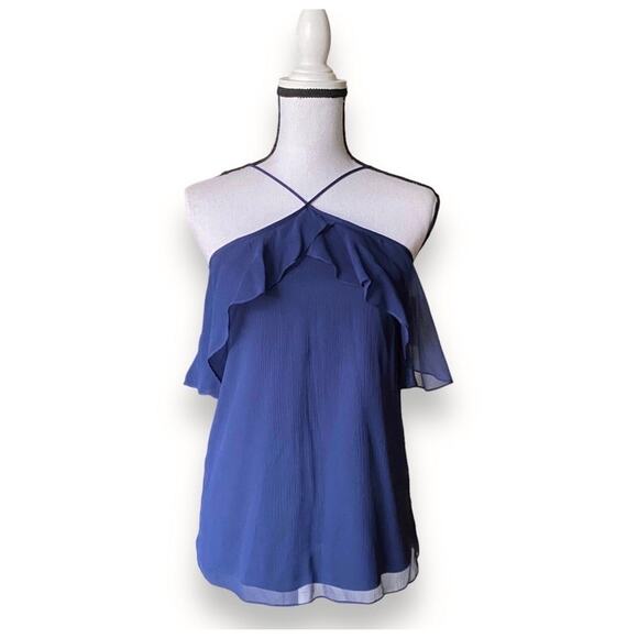 Haute Hippie Silk Ruffled Halter Top Blouse Sz S Dark Blue Feminine Minimalist - Picture 2 of 11